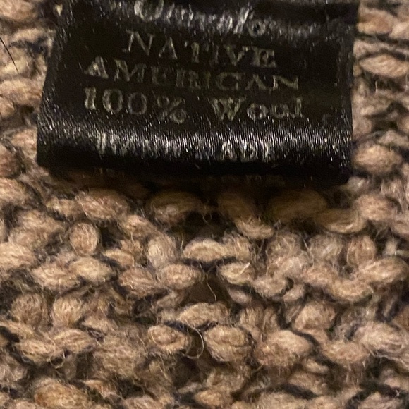 Native American Taupe Wool Chunky Zip Cardigan Sweater Fringe Boho Hippie Hood - Picture 8 of 9